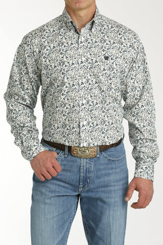 Cinch Men's White Paisley Print Shirt