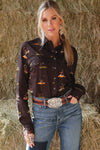 Cruel Women's Brown Cowboy Scene Print Shirt