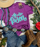 He Is Risen In Turquoise & White Ink Tee