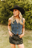 Classic Mid Wash Button Down Denim Vest