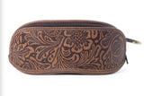 MYRA Silver Creek Embossed Leather Sunglass Case In Saddle Brown