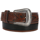 Nacona Men’s Tan Tooled Black Caiman Belt