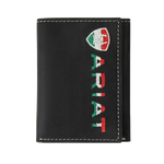 Ariat Mexican Flag Embroidered Black Trifold Wallet