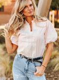 Lucky and Blessed Western Embroidered Pink Detailed Blouse