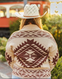 Beige & Brown Aztec Knit Button Down Cardigan