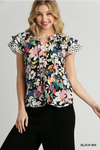 Mixed Floral & Dalmatian Print Blouse