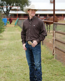MEN'S BROWN SOLID CLASSIC FIT BUTTON-DOWN WESTERN SHIRT