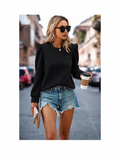 Solid Crewneck Twist Texture Loose Pullover