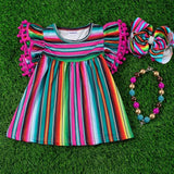 Hot Pink Serape Printed Tunic w/ Pom Poms