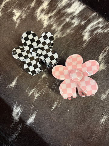 Checkered Flower Hair Claw Clip