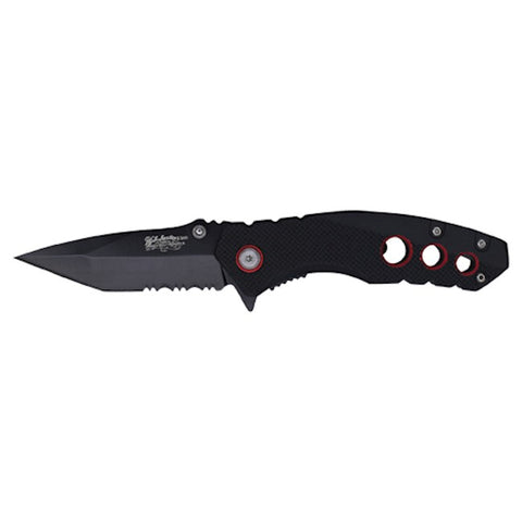 Justin Tactical Knife Black & Red Rubberized Aluminum Handle