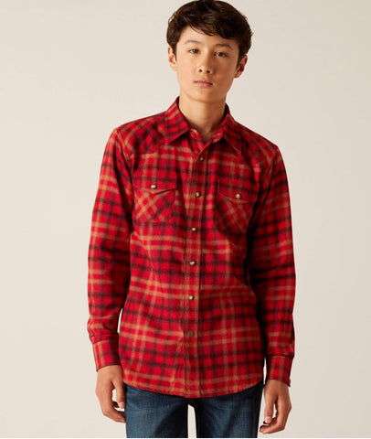 Ariat Boy's Heber Retro Cranberry Crimson Snap Shirt