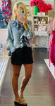 Denim Ruffled Button Down Long Sleeve Top