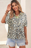 Leopard Color Block Half Sleeve Loose Fit Blouse