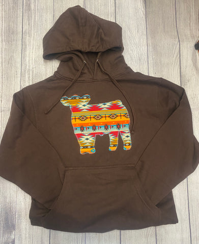Brown Sweatshirt with Aztec Appliqué Show Steer
