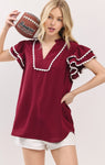 Game Day Ruffle Sleeve Scallop Trim Top