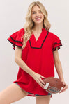 Game Day Ruffle Sleeve Scallop Trim Top