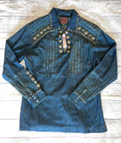 American Darling Women Hand Tooled Leather & Concho Denim Tunic