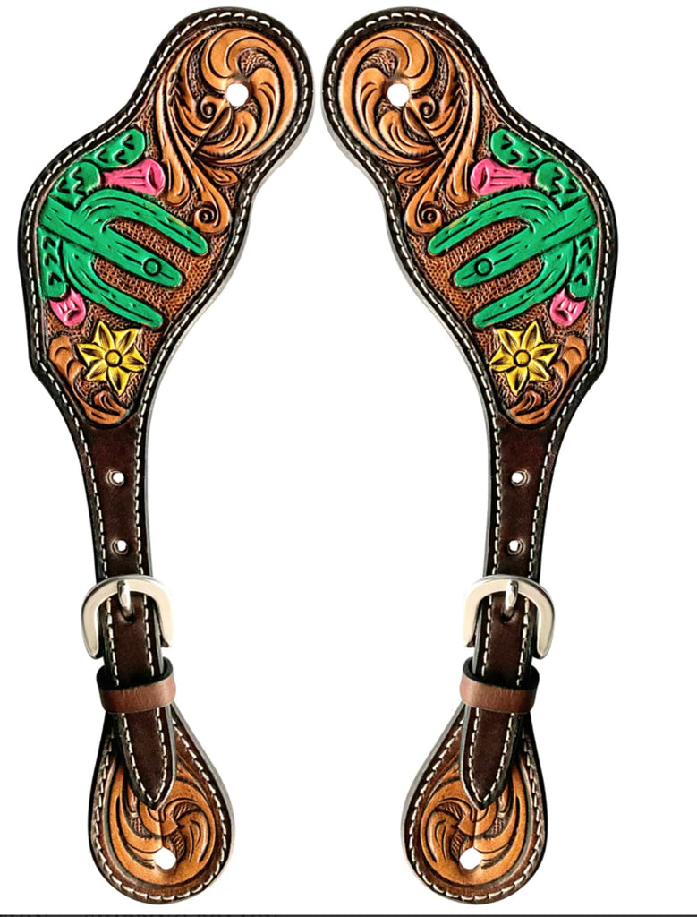 Cacti Cactus Daffodil Hand Painted Horse Western Leather Spur Strap Da