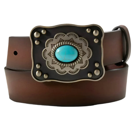 Ariat Girl's Brown Belt with Turquoise Stone Buckle