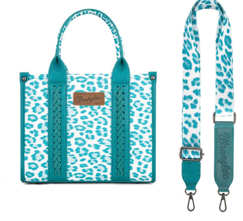Wrangler Leopard Print Concealed Carry Tote/Crossbody - Turquoise