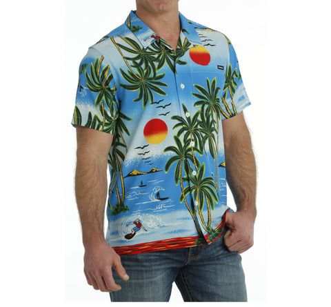 Cinch Men’s Blue Hawaiian Camp Shirt