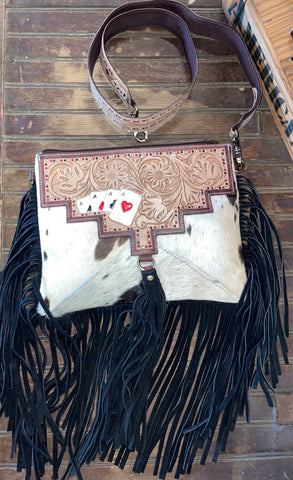 Cowhide With Cards and Fringe Purse