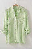 Green Women's Relaxed Fit Vertical Striped Button Down