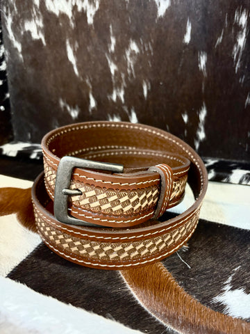 Brown & Tan Basketweave Embossing Belt