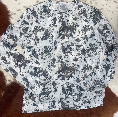 Cow Hide Print Mesh Top