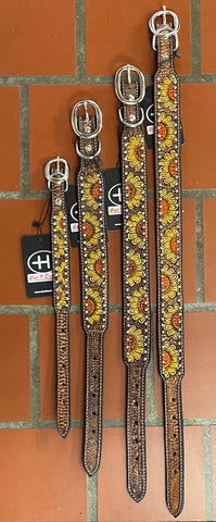 American Darling Leather Tooled with Sunflower Dog Collar