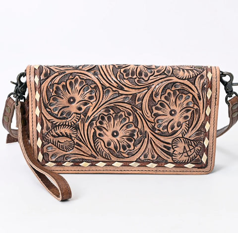 American Darling Hand Tooled Light Brown Clutch