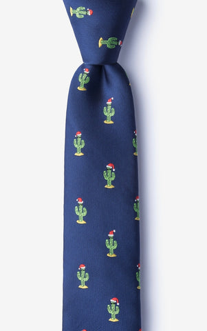 Christmas Cacti Navy Blue Necktie
