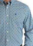 Cinch Men's Blue & White Geo Print Shirt