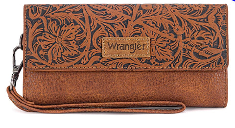 Wrangler Floral Tooled Tri-fold Wallet-Brown