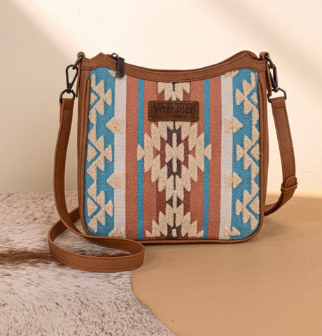 Wrangler Sherpa Aztec Canvas Crossbody - Brown