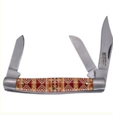 Justin Stockman Knife Acrylic Tan & Red Aztec