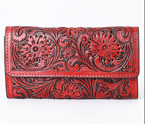 American Darling Hand Tooled Wallet-Red