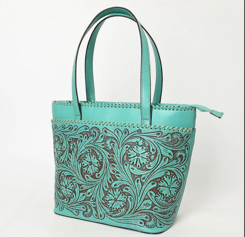 American Darling Hand Tooled Shoulder Tote-Turquoise