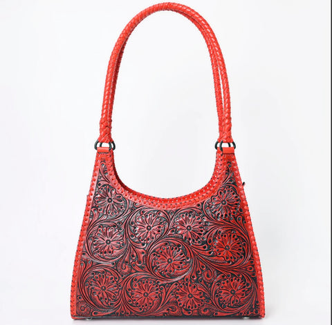 American Darling Hand Tooled Shoulder Purse / Red