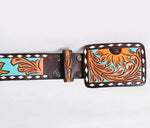 American Darling Hand Tooled/Painted Turquoise with Sunflowers Belt