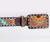 American Darling Hand Tooled/Painted Turquoise with Sunflowers Belt