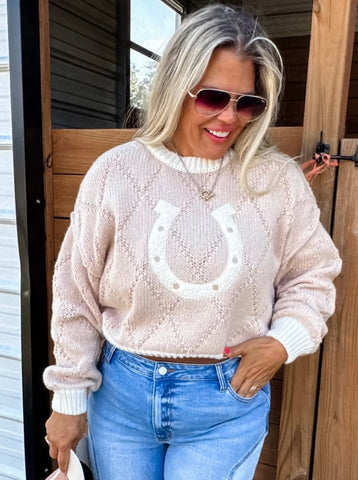 Classy Cowgirl Horseshoe-Horses Sweater