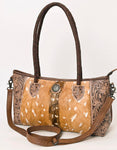 American Darling Hand Tooled with Fawn Hair On Hand Bag