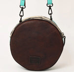 American Darling Hair-on Round Hand Tooled Bag-Turquoise