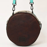 American Darling Hair-on Round Hand Tooled Bag-Turquoise