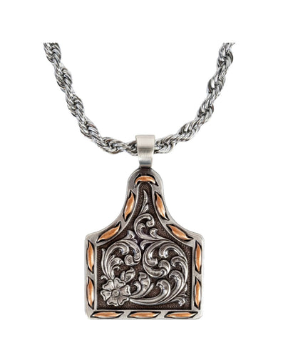 Silver & Copper Ear Tag Necklace