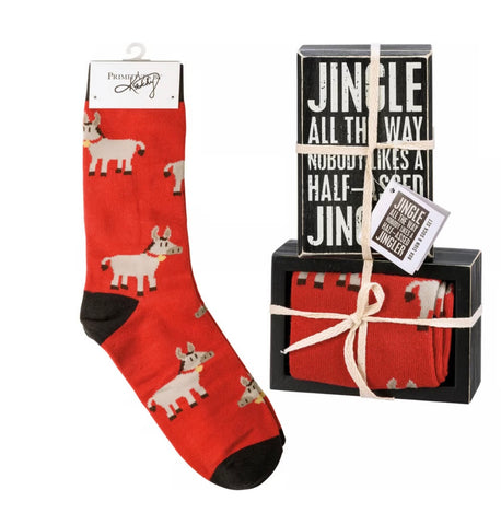 Jingle All The Way Box Sign And Sock Set