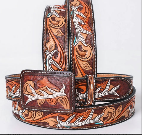 American Darling Handmade/Painted Tooled with Antlers Belt