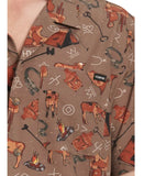 Cinch Men's Chocolate Western Brands & Calf Print Camp Shirt